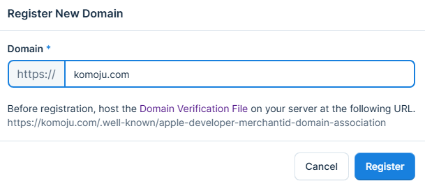 Enter domain name and click register