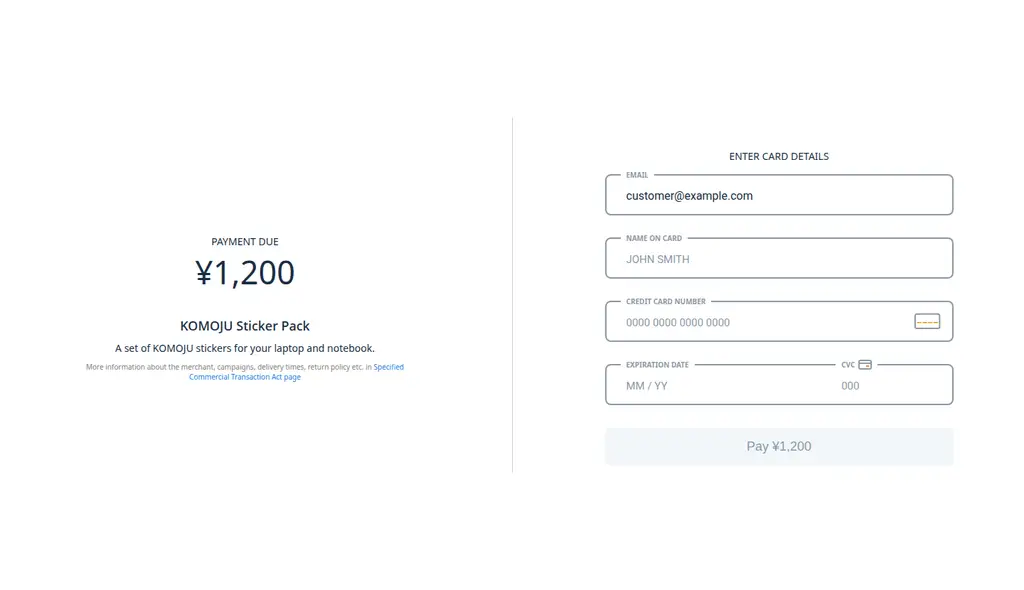 Checkout screen with the card details form and a pay button